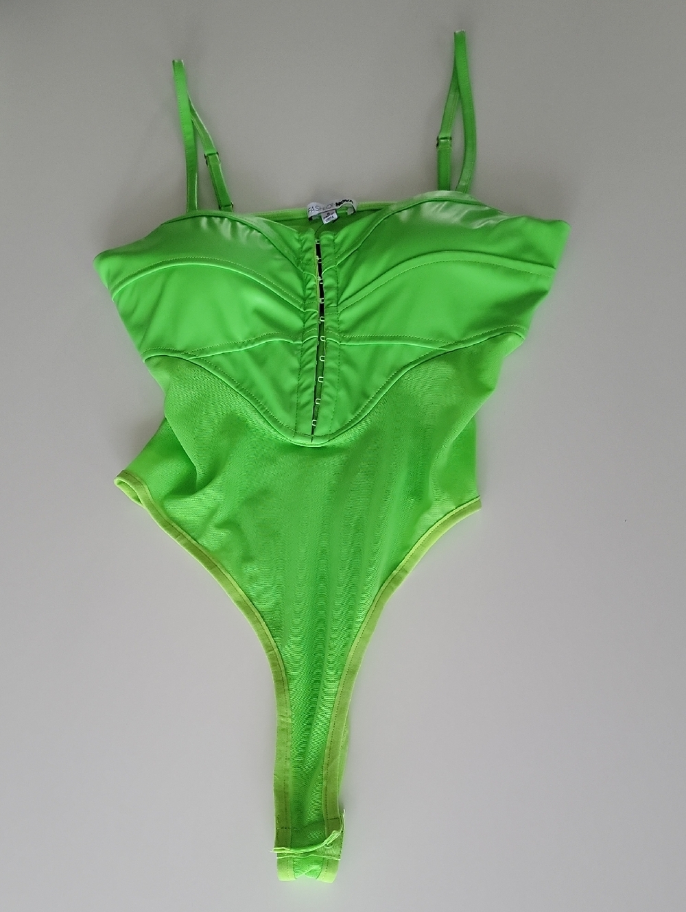 Neon Green Mesh Thong Bodysuit